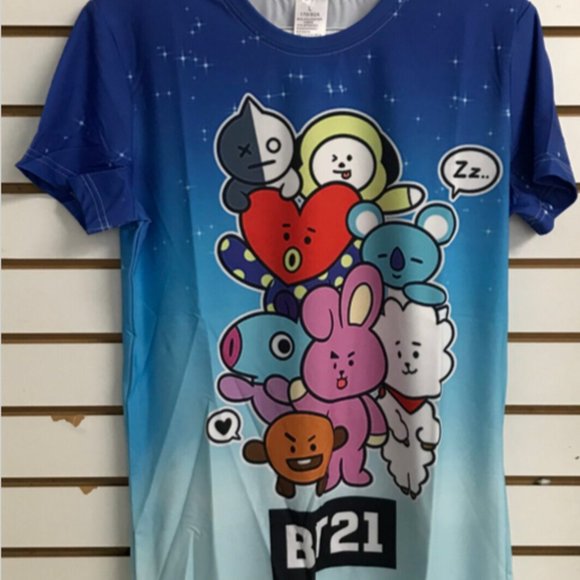 BTS Mascots T-shirt K-Pop Small Unisex Chest 36" - Picture 1 of 4